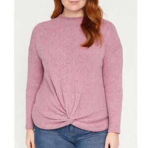 Nine West Knit Purple Sweater Mock Neck Pink Long Sleeve Shirt Top Large New
